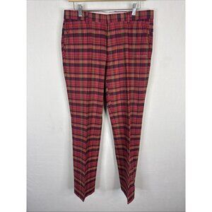 Louis Castel Plaid Golf Pants Red Tartan Check Mens 32X31 Stretch